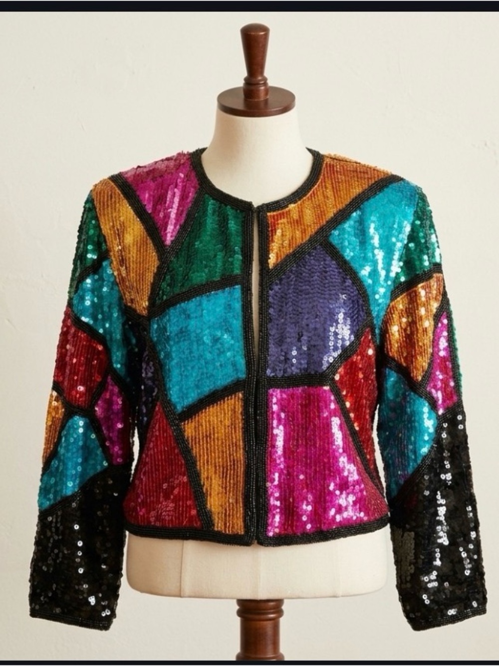 Rare Vintage Scarlett Rage Silk Sequin/Bead Geometric Maximalist Trophy Jacket